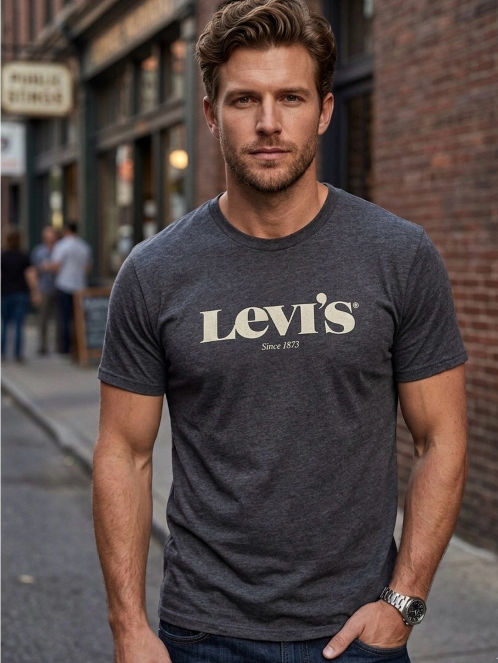 Levi's Men's Size L Charcoal Gray Logo Short Sleeve Tee